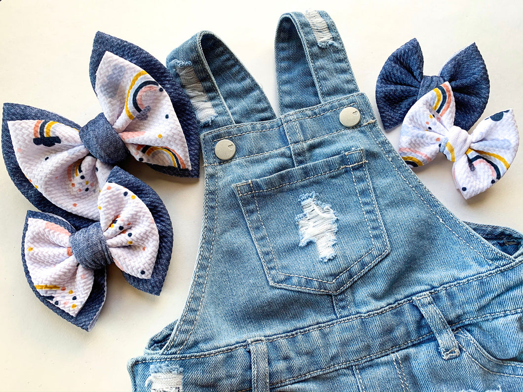 Denim Rainbows Double Stacked Bows & singles