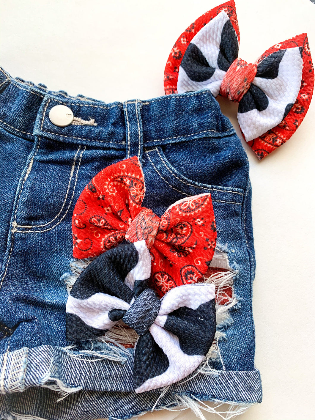 Cow Paisley Double Stacked Bow and singles