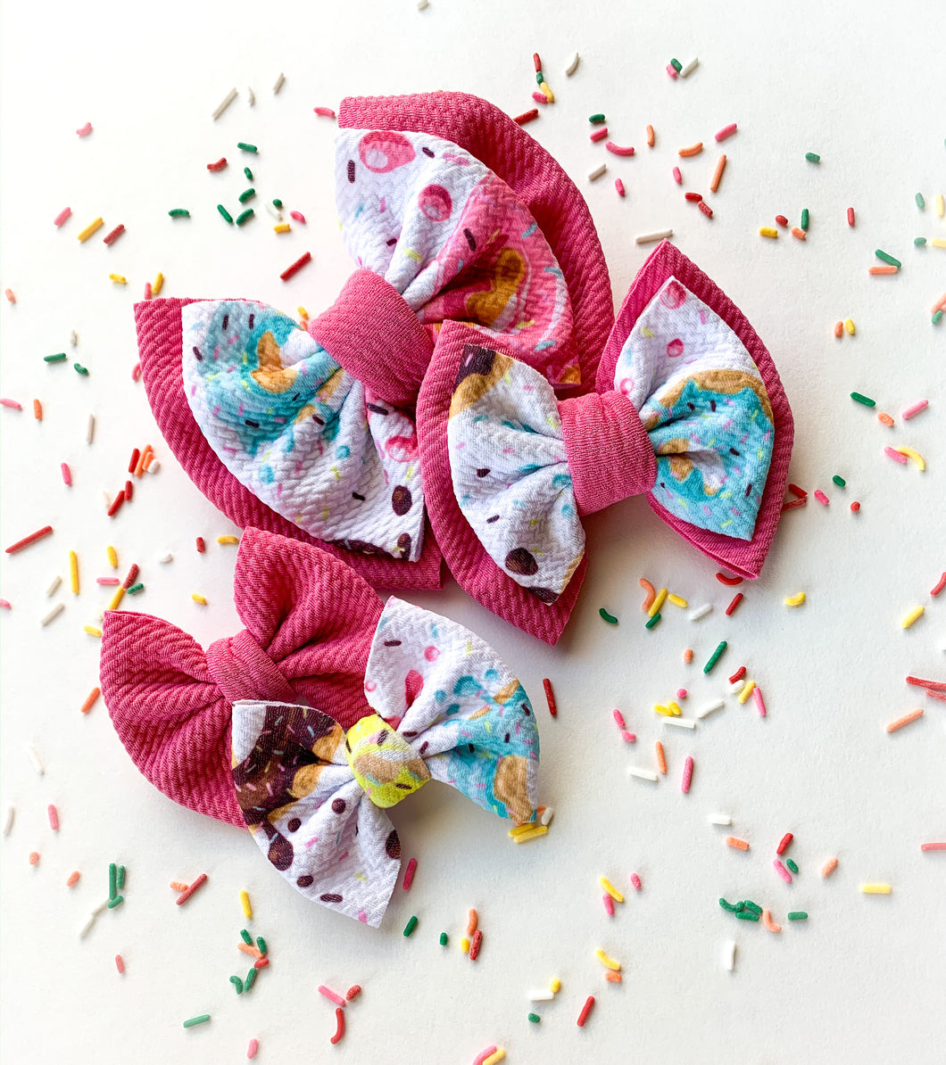 Pink Donuts Double Stacked Bow & singles